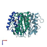 PDB entry 1qu9 coloured by chain, top view.
