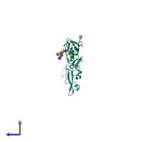 PDB entry 1qub coloured by chain, side view.