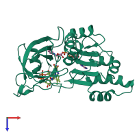 PDB entry 1quf coloured by chain, top view.