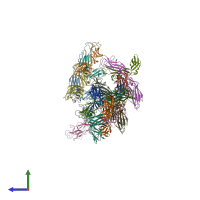 PDB entry 1qun coloured by chain, side view.