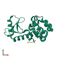 PDB entry 1quo coloured by chain, front view.