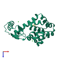 PDB entry 1quo coloured by chain, top view.