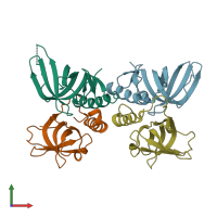 PDB entry 1quq coloured by chain, front view.