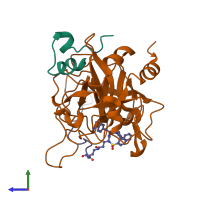 PDB entry 1qur coloured by chain, side view.