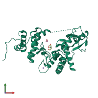 PDB entry 1qus coloured by chain, front view.