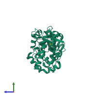 PDB entry 1qut coloured by chain, side view.
