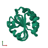 PDB entry 1quw coloured by chain, ensemble of 20 models, front view.