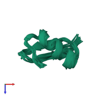 PDB entry 1quz coloured by chain, ensemble of 20 models, top view.