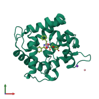 PDB entry 1qv0 coloured by chain, front view.
