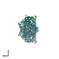 PDB entry 1qv6 coloured by chain, side view.