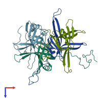 PDB entry 1qvc coloured by chain, top view.