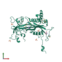 PDB entry 1qvj coloured by chain, front view.