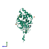 PDB entry 1qvj coloured by chain, side view.