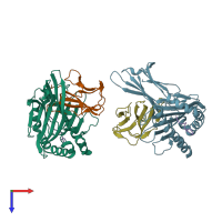 PDB entry 1qvo coloured by chain, top view.