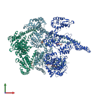 PDB entry 1qvr coloured by chain, front view.