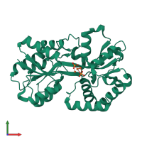 PDB entry 1qvs coloured by chain, front view.
