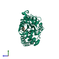 PDB entry 1qvs coloured by chain, side view.