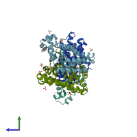 PDB entry 1qvt coloured by chain, side view.