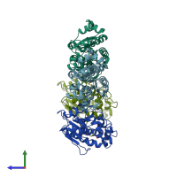PDB entry 1qvv coloured by chain, side view.