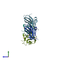 PDB entry 1qvy coloured by chain, side view.