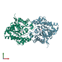 PDB entry 1qw7 coloured by chain, front view.