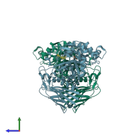 PDB entry 1qw8 coloured by chain, side view.