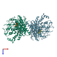 PDB entry 1qw8 coloured by chain, top view.