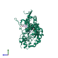 PDB entry 1qwc coloured by chain, side view.