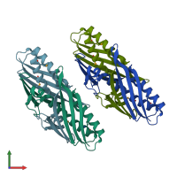 PDB entry 1qwi coloured by chain, front view.