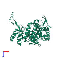 PDB entry 1qwk coloured by chain, top view.