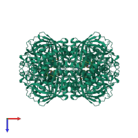 Homo tetrameric assembly 1 of PDB entry 1qwm coloured by chemically distinct molecules, top view.