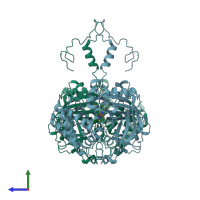 PDB entry 1qwm coloured by chain, side view.