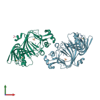 PDB entry 1qwr coloured by chain, front view.