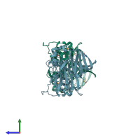 PDB entry 1qwr coloured by chain, side view.