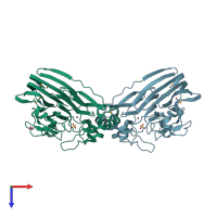 PDB entry 1qwr coloured by chain, top view.