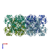PDB entry 1qws coloured by chain, top view.