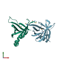 PDB entry 1qwx coloured by chain, front view.