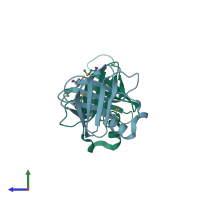 PDB entry 1qwx coloured by chain, side view.
