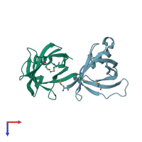 PDB entry 1qwx coloured by chain, top view.