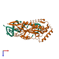 PDB entry 1qx0 coloured by chain, top view.