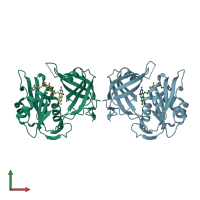 PDB entry 1qx4 coloured by chain, front view.