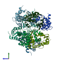 PDB entry 1qx5 coloured by chain, side view.