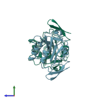 PDB entry 1qxh coloured by chain, side view.