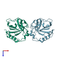 PDB entry 1qxh coloured by chain, top view.