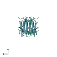 PDB entry 1qxj coloured by chain, side view.