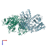 PDB entry 1qxp coloured by chain, top view.