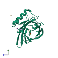 PDB entry 1qy1 coloured by chain, side view.