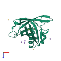 PDB entry 1qy1 coloured by chain, top view.