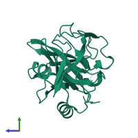 PDB entry 1qy6 coloured by chain, side view.