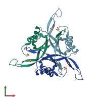 PDB entry 1qy7 coloured by chain, front view.